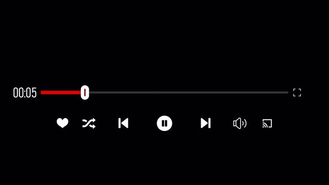 Modern Audio and Video Player Interface Animation on Transparent Background, Interactive Media Playback Controls Overlay, 4K with Alpha Channel