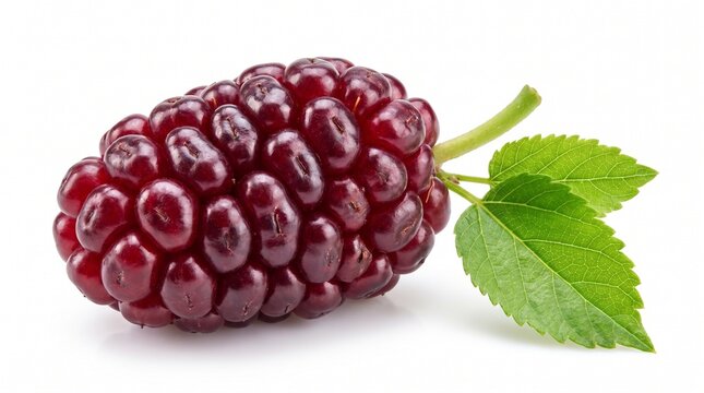 Mulberry fruit with textured drupelets on green leaves, minimalist composition highlighting ripeness, vitality, and natural identity.