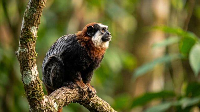 geoffroys tamarin close up in darien national park panama morning light video