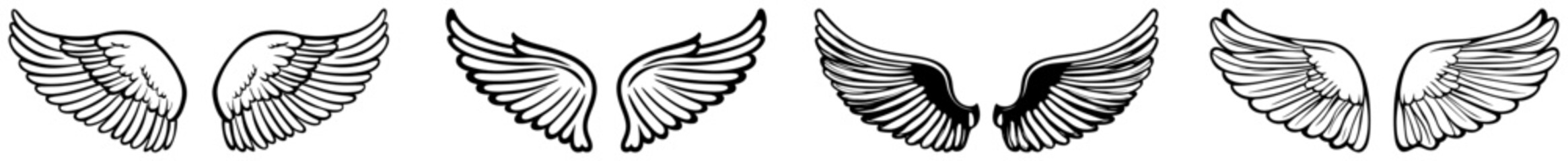 Wings collection with various feather designs in black silhouette style © Aisha Kudorova