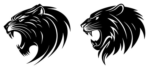Wild cat head profile roaring for sports mascot design in aggressive graphic style © Aisha Kudorova