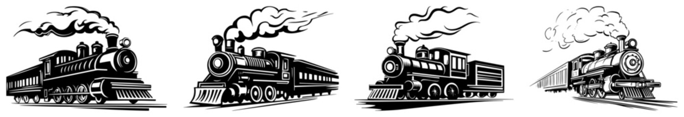 Steam locomotive engine with smoke in vintage engraving style © Aisha Kudorova