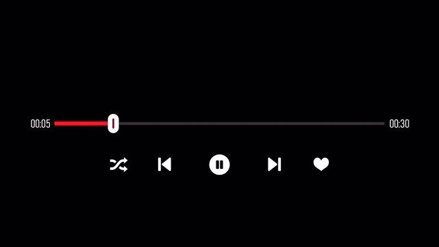 Modern Audio and Video Player Interface Animation on Transparent Background, Interactive Media Playback Controls Overlay, 4K with Alpha Channel