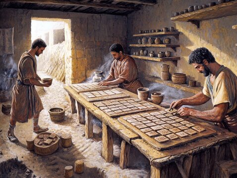 Historic Babylon Scribe Workshop Clay Tablet Production Ancient Administrative Architecture Interior Scene