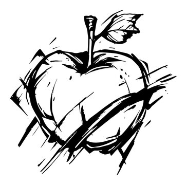 Apple fruit with energetic dynamic brush strokes in graphic sketch style