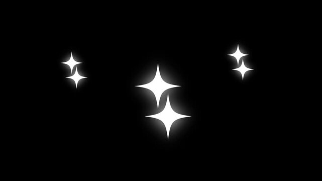 White Glowing Star Sparkle, Twinkling star, Cartoon Doodle , Flashing Light Rays, Shimmer Effect, Magical Dust Motion, Black Background, Seamless  Video Overlay.4K