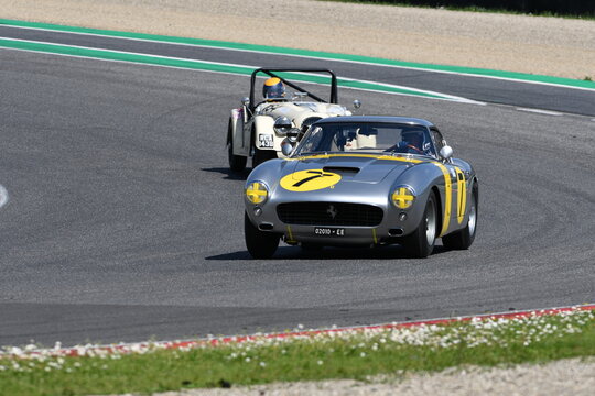 Scarperia, Italy - April 5th 2024: Ferrari 250 GT SWB 1960 drive by unknown in action during Mugello Classic 2024 at Mugello Circuit in Italy.