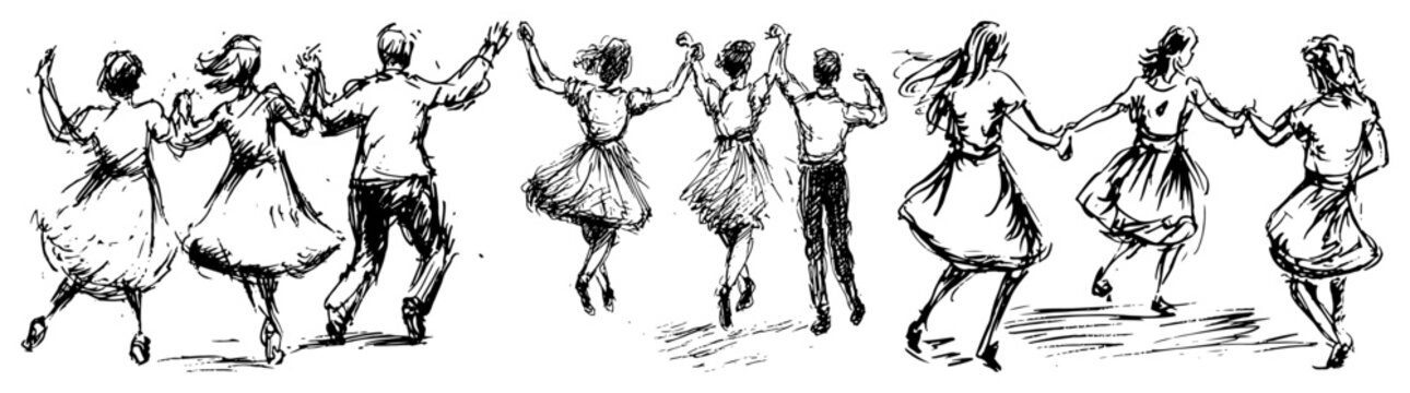 People dancing together in traditional folk style for festive celebration
