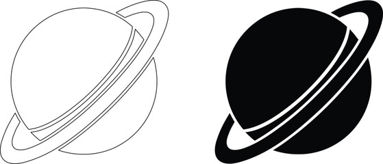 Saturn planet icon with rings, space celestial body, science and astronomy symbol. © Sukumar
