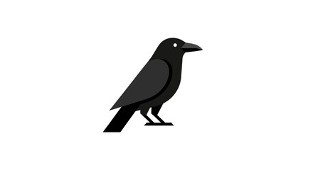Obraz premium Stylized Black Crow Bird Icon Isolated on White Background, Simple Flat Design