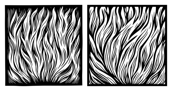 Abstract flame patterns in vintage woodcut engraving style