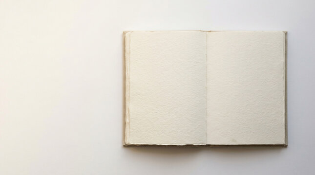 Open blank vintage notebook with textured pages on white background for design mockup or personal journal writing