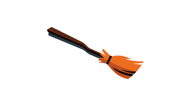 Halloween witch broomstick isolated on white background, cartoon style illustration