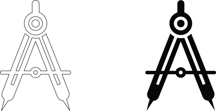 Architectural compass divider tool, geometry instrument for drawing circles, measuring arcs.