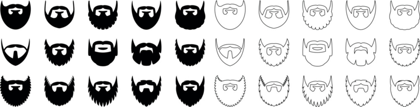 Collection of various bearded male face silhouettes and outlines