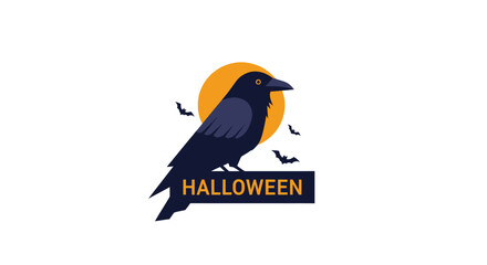 Obraz premium Halloween Raven Bird Bat Moon Isolated Icon Graphic Design Vector