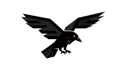 Obraz premium Stylized Black Raven Bird Flying Isolated on White Background