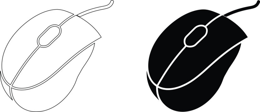 Computer mouse outline and black silhouette icon for technology and digital navigation and internet.