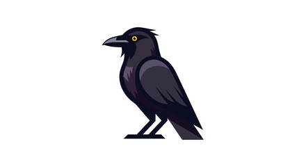 Obraz premium Stylized illustration of a black crow bird with yellow eyes on a white background