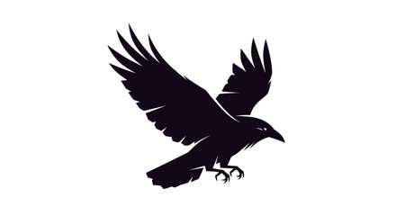 Obraz premium Silhouette of a raven in flight against a white background