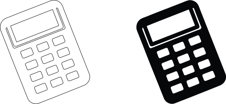 Digital calculator device icon with numeric keypad and display screen for mathematics and business calculation operations.