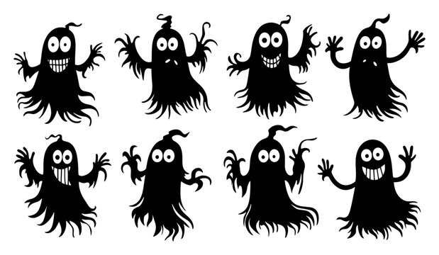 Cartoon ghost characters with funny expressions for Halloween design