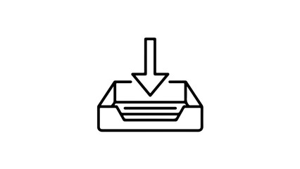 Fototapeta premium A sleek, modern icon depicting a printer with a downward arrow representing print or save functionality for digital applications.