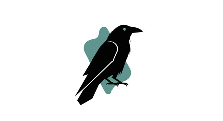 Obraz premium Black Raven Silhouette with Teal Abstract Shape on White Background