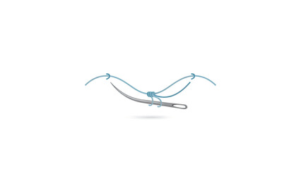 Obraz premium A curved surgical needle with a blue suture thread attached isolated on a transparent background