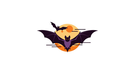 Halloween Bats Flying Against Full Moon, Spooky Night Atmosphere, Isolated Icon © gudangPIXEL