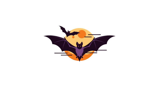 Halloween Bats Flying Against Full Moon, Spooky Night Atmosphere, Isolated Icon