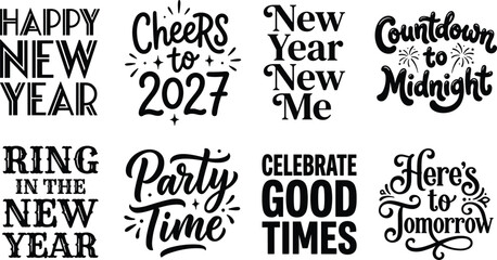 Fototapeta premium New Year Typography Designs with Decorative Fonts, Stars, and Festive Elements for Holiday Celebration Graphics