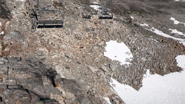 WHISTLER, CANADA - AUGUST 15, 2017: Whistler Glacier from the chairlift, Blackcomb mountain in British Columbia on a sunny summer day