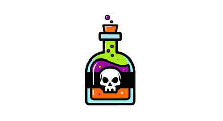 Obraz premium Poison bottle with skull label, Halloween symbol, cartoon style, isolated on white background