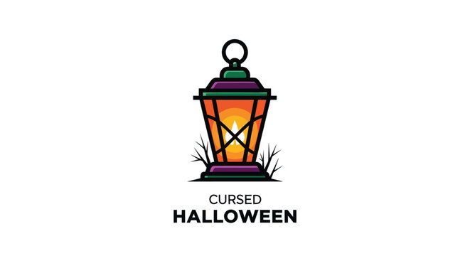 Halloween lantern with spooky branches, cursed holiday graphic