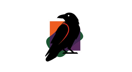 Obraz premium Black Crow Silhouette with Abstract Geometric Shapes and Colors