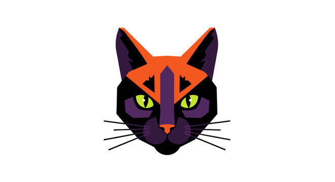 Stylized Cat Face Icon Isolated on White Background