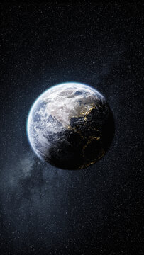 Earth globe in space at sunrise with starry background