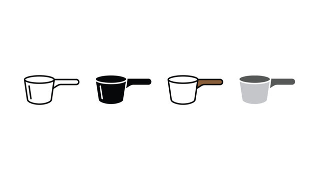 Four different colored measuring cups icons on white background