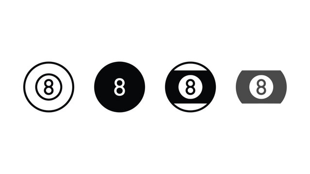 Eight ball icons in different styles and colors on white background