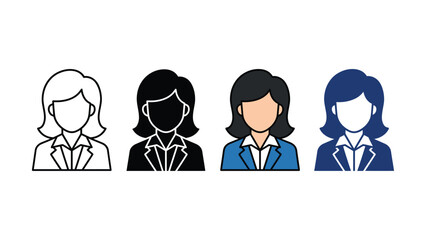 Fototapeta premium Four different colored businesswomen icons in a row on white background