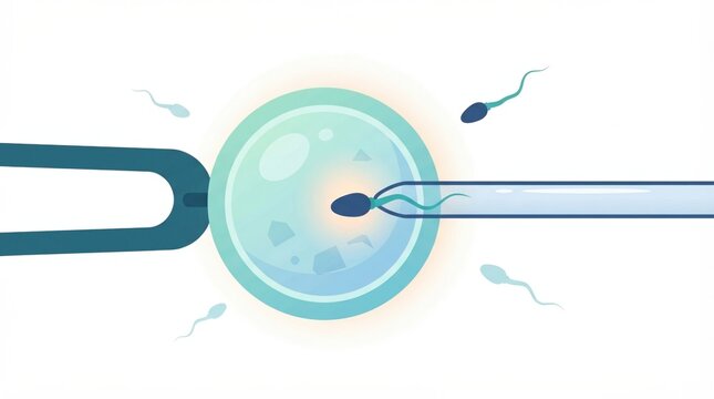 This shows a sperm being injected into an egg as part of a procedure related to male fertility and reproductive health.