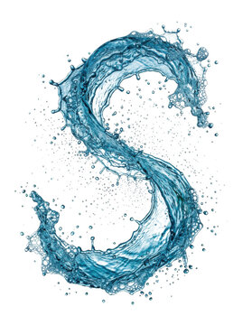 Letter S made of water splash. Liquid alphabet character isolated on a white background for design.
