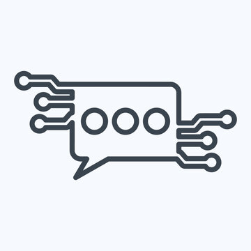 Modern speech bubble icon with circuit board pins and dots design