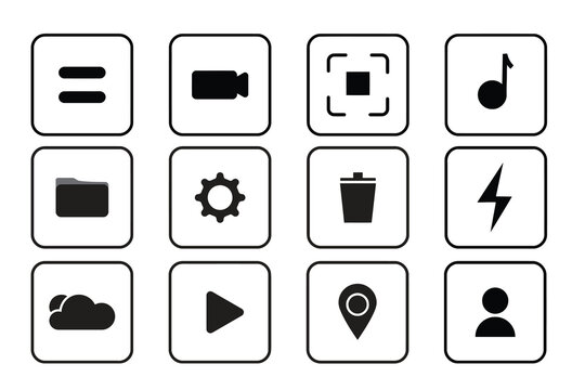 Modern flat icons set of twelve common functions and actions