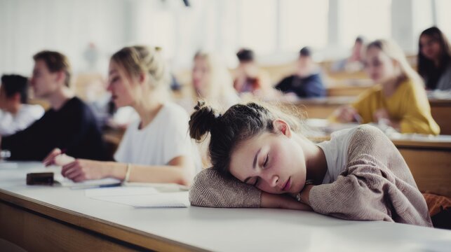 Students participate in a classroom setting during a long lecture at a school in the afternoon