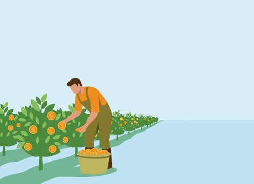 Harvesting coin crops concept, investment returns economy