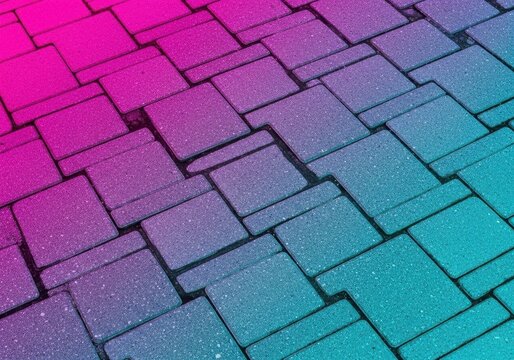 High angle view of gray interlocking concrete pavement stones in a geometric pattern, creating a durable and textured outdoor surface walkway, layout, path, heavy