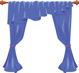 Blue curtains and draperies on cornice tied on sides of tassel, vector flat interior decoration textile shade labrecque © sabelskaya