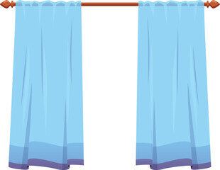 Blue curtains on cornice, interior design decoration, home or office drapery textile shade vector flat isolated © sabelskaya